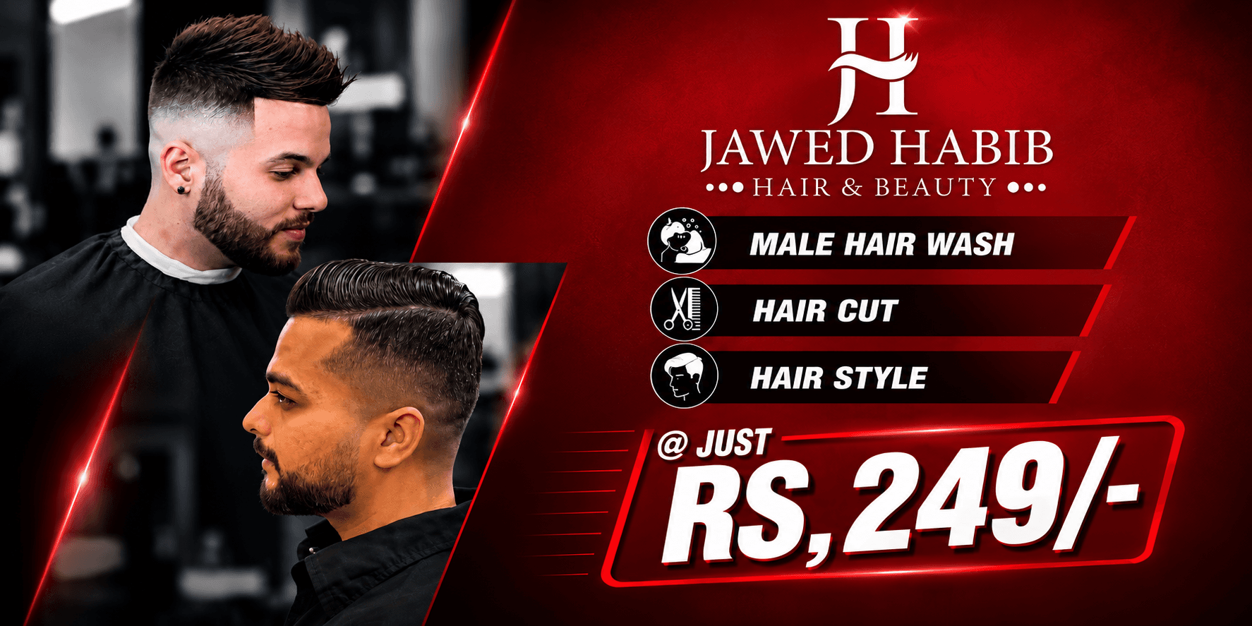 MEN : Hair Wash + Hair Cut + Hair Style @ Just Rs. 249/-.