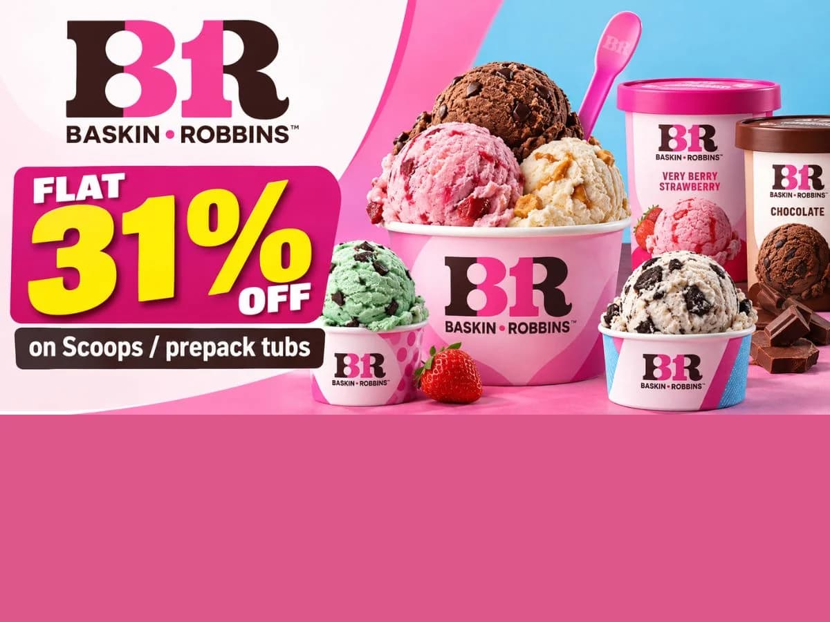 Flat 31% off on Double scoop / Regular scoop / Small scoop / Hand scoop / Prepack tubs (500,700,1000ml) Minimum billing value 499*